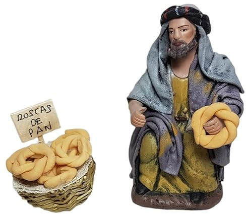 Arte Pesebre - Pastor Sentado vendiendo roscas, para Figuras de 14 cm