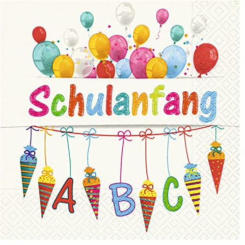 Idena 50066 - Servietten Schulanfang, 20 Stück, 3-lagig, 33 x 33 cm, Deko Einschulung