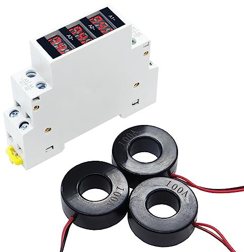 YANHAO Amperometro trifase for Montaggio su Guida DIN AC 80-500V 100A Mini indicatore di Calibro amperometrico modulare Rilevatore di Display Digitale a LED 1 pz