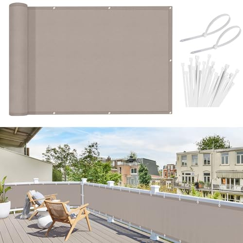 Sunnylaxx 90x400cm Balkon Sichtschutz Taupe Mit Kabelbinder | Wasserdicht,Sichtschutz,PES Material,Einfach zu installieren,Für Terrasse und Outdoor-Bereich.