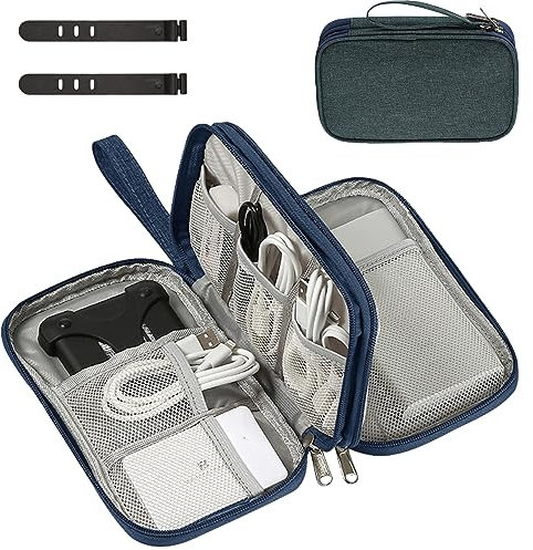 OdiuK Kabeltasche, Elektronische Tasche Universal Kabelorganizer Tasche, Tragbare Reisekabel Wasserdicht Doppelschicht Reise Elektronik Zubehör Taschen für Handy Ladekabel USB Powerbank (Blau)