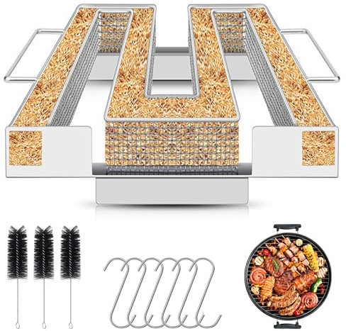 Mture Générateur de fumée froide avec anse, Générateur de fumée froide en acier inoxydable avec 6 crochets à viande + 3 brosses de nettoyage, Générateur de fumée froide pour barbecues, barbecues
