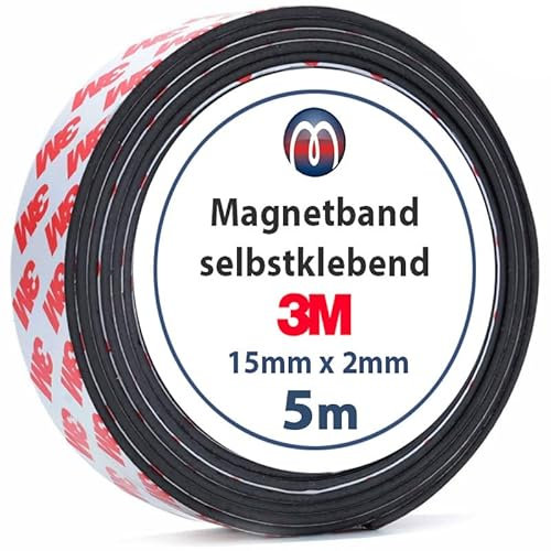 Bande magnétique autocollante 3M - 2mm x 15mm x 5m - Ruban aimanté adhésif - Rouleau de 5 m