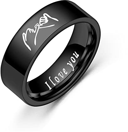 Yifnny Anillos Pareja, 2 Piezas Anillos de Promesa Meñique para Parejas Anillo de Mano I LOVE YOU Anillo de Amistad a Juego Anillos de Boda para Hombres y Mujeres (Negro, Talla 6)