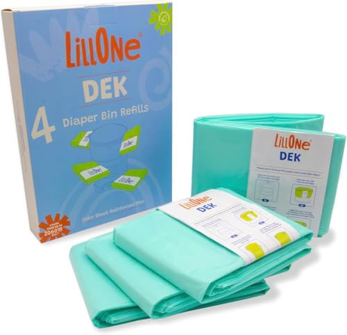 LillOne Nachfüllfolien kompatibel mit Windeleimern Korbell Classic 16 Liter und Litter Champ – 4er-Pack Nachfüllungen Anti Geruch - 12 Meter für Katzenstreu und Futterspender - Extra Lange Umschläge