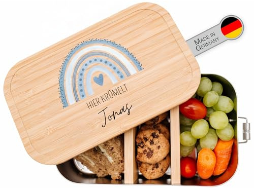 wunderwunsch® - Personalisierte Brotdose für Kinder - Robuste und Individuelle Edelstahl Brotdose mit Namen - Personalisierte Geschenke für Kinder (GROSS Edelstahl,blau)