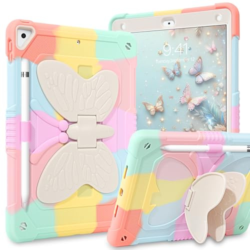 Telaso Funda para iPad 6ª 5ª generación, iPad de 9.7 pulgadas (2018/2017) para niños, iPad Air 2, iPad Pro 9.7, funda protectora a prueba de golpes con soporte para lápices, rosa colorido