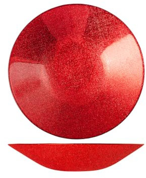 H&H-Regent, set 6 piatti fondi, piatti natalizi, in vetro, effetto glitter, rosso, 22 cm