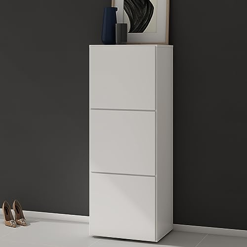 doporro Schuhschrank Schmal 36cm tief 6 Fächer Soft-Close grifflos | Schuhkommode aus Holz, verstellbare Böden, modular, Matt weiß Flurschrank, BxTxH:45x36x120cm, Schuhschrank02