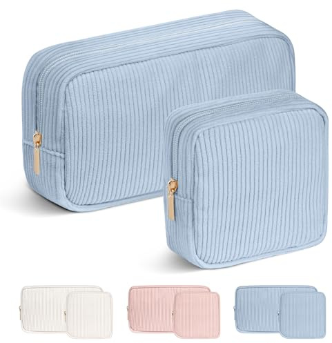 Aucuu Kleine Make up Tasche, 2 PCS Kosmetiktaschen für Frauen, Cord Make up Tasche, Cord Schminktasche, Reise Kosmetiktaschen mit Metall Reißverschluss und Fächern, Multifunktionaler Kosmetiktäschchen