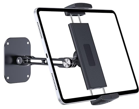 Lucrave Tablet-Wandhalterung, Aluminium-Klappbare Wandhalterung für iPad mit 360° verstellbarer, drehbarer Basis für iPad Pro Air Mini, Galaxy Tab, alle 4,7-13 Zoll Telefone und Tablets