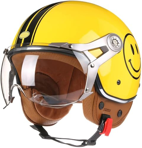 VVPEC Casque Jet Moto Vintage avec Visière Casque Mobylette Homologué ECEDOT Rétro Demi Casque Moto Vélo Scooter Chopper pour Adultes Homme Et Femme(4,M=57-58CM)