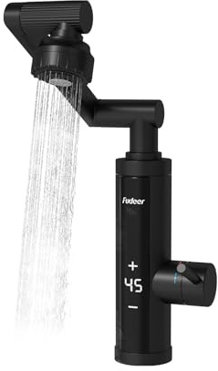 Fudeer 230V elektrischer Warmwasserhahn für Küche,1080°drehbar,Edelstahl | Sofort warmes Wasser,einfacher Einbau,Digitaldisplay,1080°drehbarer Auslauf,vielseitig,rostfrei,robust,pflegeleicht