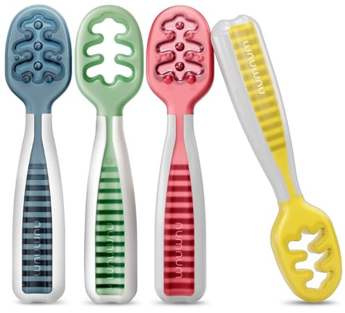 NumNum Lot de 4 cuillères pour bébé (rouge/jaune/bleu/vert)