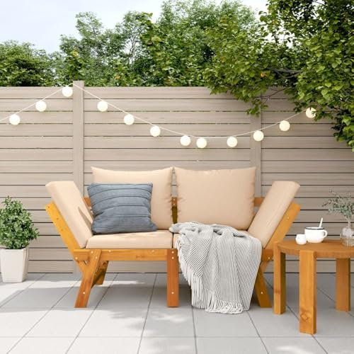 IKAYAA Gartensofa mit Liegefunktion Gartensofa 2 sitzer Holz Gartenbank Holz Holzbank Liegesofa Balkonbank Sitzbank mit Kissen 2-in-1 Massivholz Akazie-