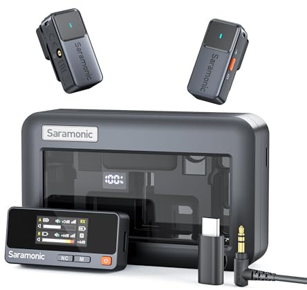 Saramonic Air Wireless Lavalier Microphone for iPhone Android (2TX + USB-C RX + Charging Case), Noise Cancelling, 300M, Mini Microphone for Tiktok Youtube Live stream, Interview, Podcast, Vlog
