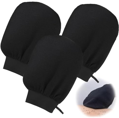 3 guanti esfolianti, guanti di scrub coreani, guanti peeling profondo per eliminare la pelle morta, efficace esfoliazione per spa domestica, bagno e sauna, nero