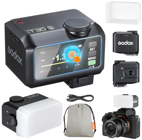 Godox iT30Pro-N iT30Pro N Mini Camera Flash with White Diffuser Speedlite560 Flashes at Full Wireless Master & Receiver Power 2.4G TTL Touchscreen for Nikon Camera DSLR (Black)