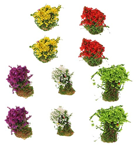 HOMSFOU 10 Piezas Mechones Césped Estático Arbustos Miniatura para Maquetas Decoración Jardín Exterior Terraza Plantas Artificiales Resistentes