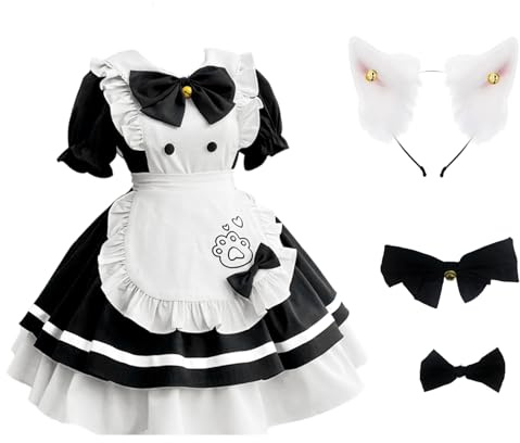 bechoanigel Anime Maid Dress, Lindo Vestido de Cosplay de Mucama, Vestido de Cosplay Maid, Traje de Criada Negra, Disfraz de Criada Francesa, Carnaval, Juego de Roles, Halloween, etc (XL)