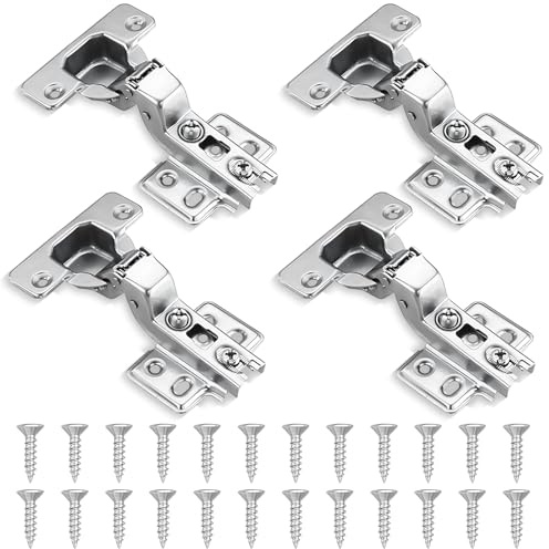 4PCS Cabinet Hinges Slide-on Kitchen Cabinet Wardrobe Door Soft Close Hinge, 110 Degree Plated Folding Full Overlay Mute Kitchen Cupboard Hinges Plated Door Wardrobe Hinge