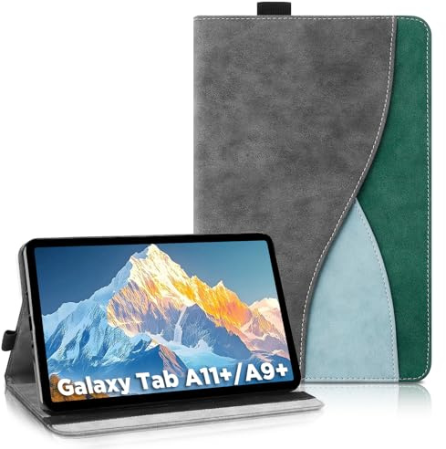 AsWant Hülle für Samsung Galaxy Tab A11+ Plus/A9+ Plus 11 Zoll 2025/2023 | Ultradünne Business Tricolor Mehrere Winkel Schutzhülle mit Fronttasche ,Auto Sleep/Wake ,Dunkelgrau