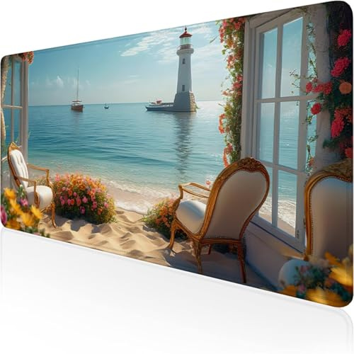 Alfombrilla Ratón XXL 1200x600x3mm, Azul Alfombrilla Escritorio, Paisaje Mouse Pad Gaming con Base de Caucho Antideslizante e Impermeable Almohadilla Teclado, Protector Escritorio para Oficina D1-164