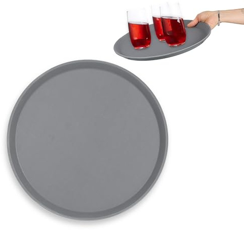 Relaxdays 10 Plateaux de Service, Surface antidérapante, 35 cm, Plateau Rond, Boissons, horeca, Plastique, Gris