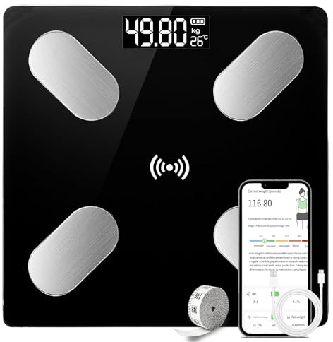 Scales for Body Weight, Digital Bathroom Scales with App& Bluetooth, Body Fat Scale, Smart Body Composition Monitor for Bmi, Fat Percentage, Body Weight 22 Body Composition