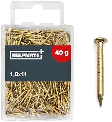 HELPMATE – Rundkopfstift 1,0x11 mm vermessingt – 40 Gramm | Drahtstifte aus Stahl – Nägel zum Einschlagen – Für Holzverbindungen & Bastelarbeiten