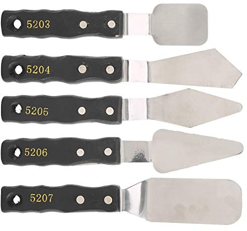 Pssopp Coltelli da Tavolozza in Acciaio Inossidabile Set di Spatola, Manico in Legno Olio per Coltello da Coltello per Vernice Acrilico per Gesso, Gel di Texture, Coltelli da Verniciatura da 5 Pc