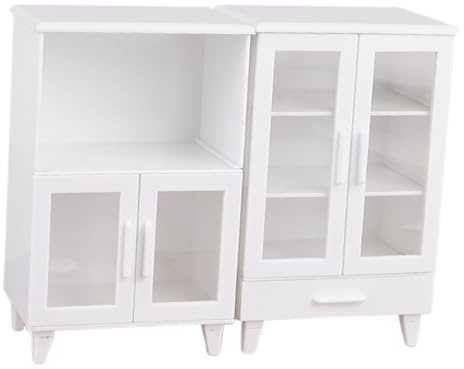 drburpily Miniatyrskåp Dockhusmöbler Vit Bokhylla Tillbehör Charm To Dockhusdekoration Och DIY Kreativitet Miniskåp Hutch Tillbehör Förvaringsskåp