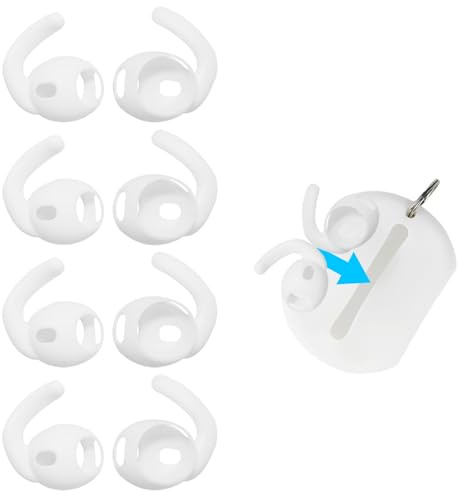Aiivioll Lot de 4 Paires Crochets d'oreille Silicone pour Écouteurs Apple | Blanc, Antidérapants, Résistants à la Transpiration, avec Sac de Rangement, de Rechange
