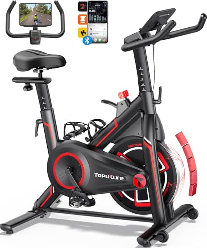 2026 Toputure Exercise Bike with APP, 0-100% Magnetic Resistance Spin Bike with LCD Display, 15KG Heavy Flywheel, Tablet Holder, Ultra Quiet Exercise Bikes for Home Gym Use, 160KG Weight Capacity