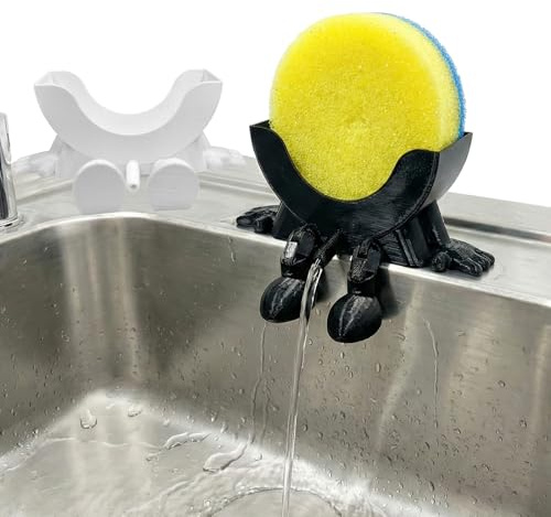 2pcs Sponge Holder for Kitchen Sink, Peeing Scrub Sponge Holder, Sponge Stand with Drainage, Fast Drying Drainage Bathroom Countertop Organizer, for Holding Brush, Soap, Scrubber(Black and White)
