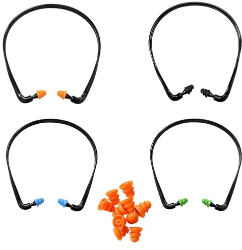 Ear Defenders Set, 6 Pairs Banded Ear Plugs, Hearing Protection, Adjustable Headband Design for Various Activities, Includes Multiple Colour Options with Black Frame and Assorted Earplugs