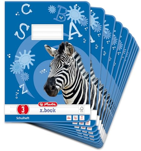 Herlitz Schulheft x.book A4, Lineatur 3, 3. Klasse, 16 Blatt, 10 Stück