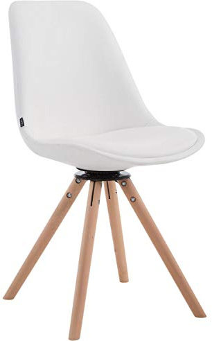 CLP Silla de Visita Calais Rund en Cuero Sintético I Silla de Salón Giratoria I Silla de Comedor con Respaldo & Sin Reposabrazos I Color: Color:Blanco;Color del Marco:Natura