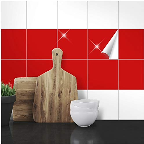 Wandkings Fliesenaufkleber - Wähle eine Farbe & Größe - Rot Glänzend - 15 x 15 cm - 20 Stück für Fliesen in Küche, Bad & mehr