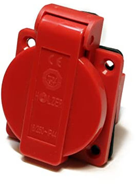 HOLZER 8 Stück Einbausteckdosen Schuko Anbau Steckdose 16A Feuchtraum / PA6 / + Flansch Dichtung (Rot)