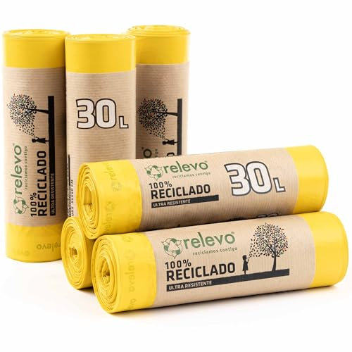 Relevo sacs poubelle avec poignées, très résistant 30 L, 90 pièces