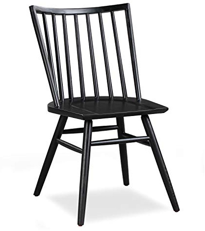 POLY & BARK Talia Windsor Dining Chair, 35” High, Solid Ash Wood, Black Finish, Modern Farmhouse Kitchen & Dining Room Chair