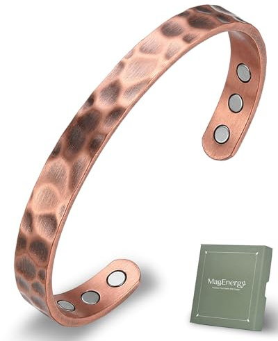 MagEnergy Pulsera y anillos de cobre con 6 imanes para mujeres y hombres, pulsera ajustable, regalos de joyería para amantes, padres, amigos