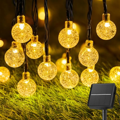 Solar String Lights Outdoor 60 LED 36FT with 8 Lighting Modes, Waterproof Solar Powered Crystal Globe Patio Lights for Garden Yard Porch Wedding Party Decor (Warm White)