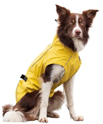 TRIXIE Hunde-Regenmantel Gr. XS, Rücken 25 cm, Bauch 38–54 cm – gelb | Wasserdichte Regenjacke mit reflektierenden Elementen – bequem und verstellbar, hält bei Regen trocken