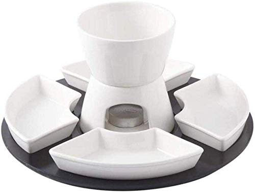 Ceramic Fondue Set, Chocolate Cheese Fondue Pot Set with 4 Mini Ceramic Dip Pans, Suitable for Home, Restaurant and Cafe