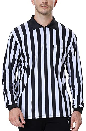 TOPTIE Schiedsrichtertrikot für Herren, langärmelig, schwarz-weiß gestreift, Pro-Stil, Schiedsrichteruniform für Fußball