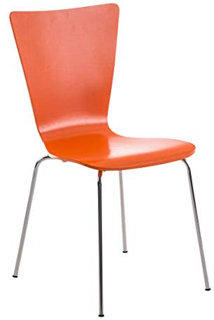TPFLiving Besucherstuhl Jaron Stapelstuhl mit Holzsitz und Ergonomischer Sitzfläche und Metallgestell | Konferenzstuhl mit Angenehmer Höhe | Farbe: Orange