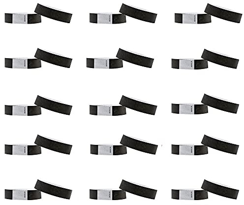 Duories 50 Stück Einlassbänder Papier-Armbänder,Wasserfeste,Bedruckbare Eintrittsbänder zur Sicherheit und Kontrollbänder für Party Events Festivals 19 x 255mm,Schwarz