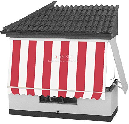 MOSCHITELLA Tenda da Sole a Caduta con CASSONETTO di Protezione braccetti e mantovana - Tessuti TEMPOTEST PARÀ(Righe Pari) - Misura L da 120 a 180 X 260 H